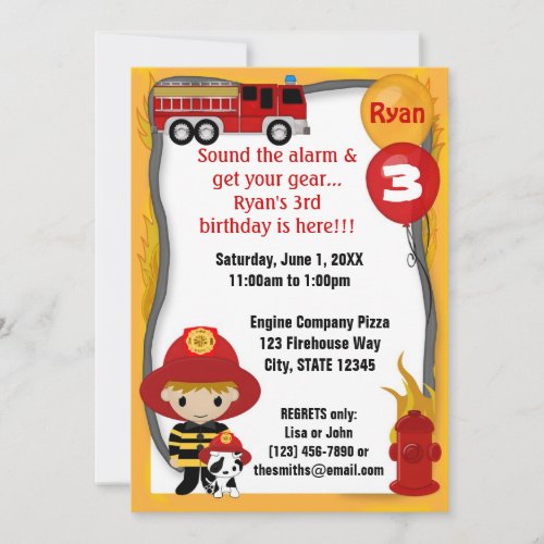 Fire Truck Firefighter Dalmatian Birthday FF01D Invitation