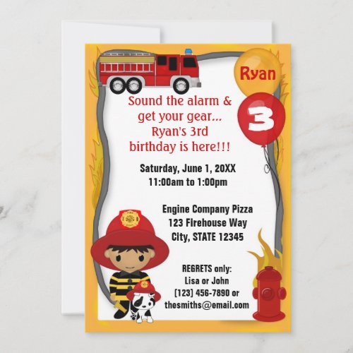 Fire Truck Firefighter Dalmatian Birthday FF02B Invitation