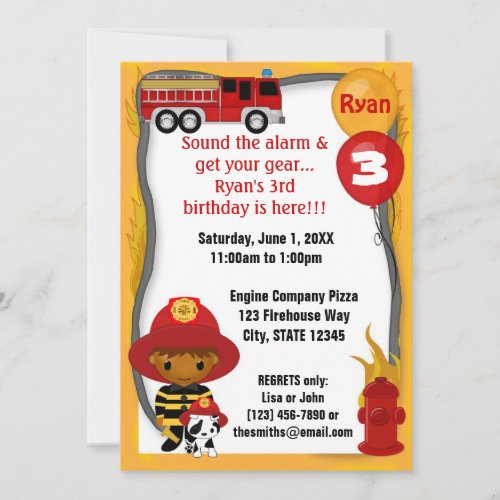 Fire Truck Firefighter Dalmatian Birthday FF03A Invitation