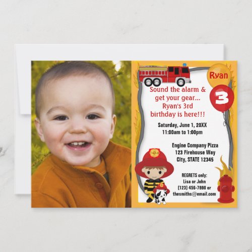 Fire Truck Firefighter Dalmatian Birthday FFP01A Invitation