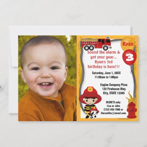 Fire Truck Firefighter Dalmatian Birthday FFP01B Invitation