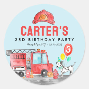 Fire Truck Firefighter Dog Balloon Kids Birthday Classic Round Sticker