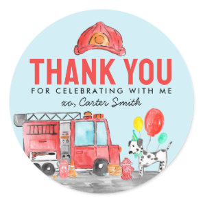 Fire Truck Firefighter Dog Thank You Kids Birthday Classic Round Sticker