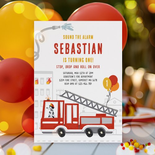 Fire Truck Firefighter Fire Engine Birthday Party Invitation