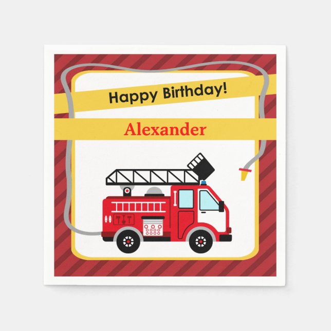 Fire Truck Firefighter Happy Birthday Napkins (Front)