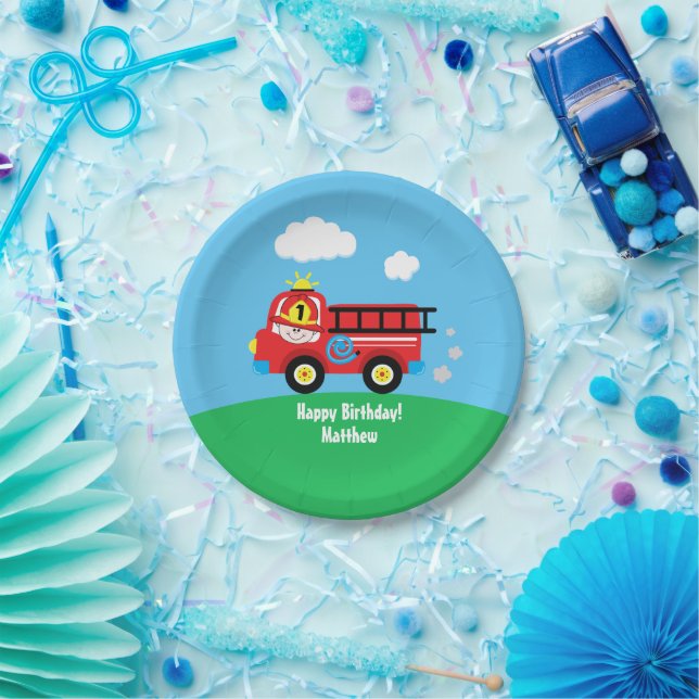 Fire Truck Firefighter Happy Birthday  Paper Plates (Party)