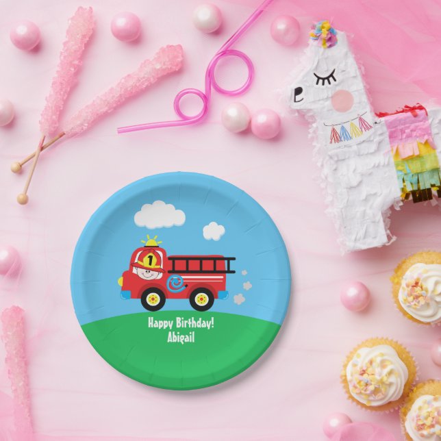 Fire Truck Firefighter Happy Birthday  Paper Plates (Party)