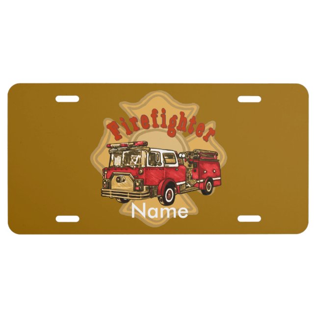 Fire Truck Firefighter License Plate  (Front)