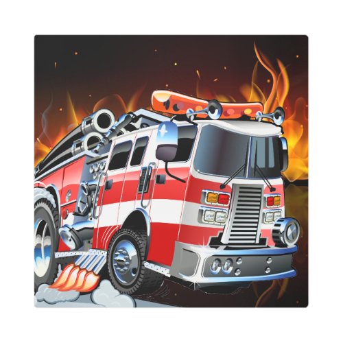 Fire Truck Firefighter Metal Wall Art