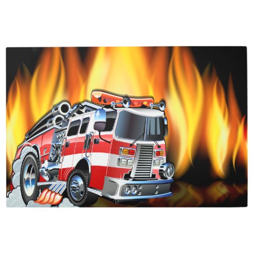 Fire Truck Firefighter Metal Wall Art