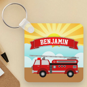 Fire Truck Firefighter Personalized Name Kids Room Keychain