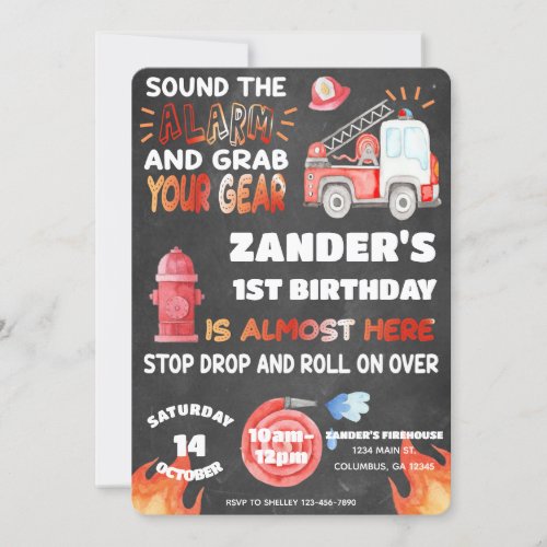 Fire Truck _ Firefighter _Sound the Alarm Birthday Invitation