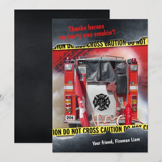 Fire Truck Firefighter Thank You Card (Front/Back)