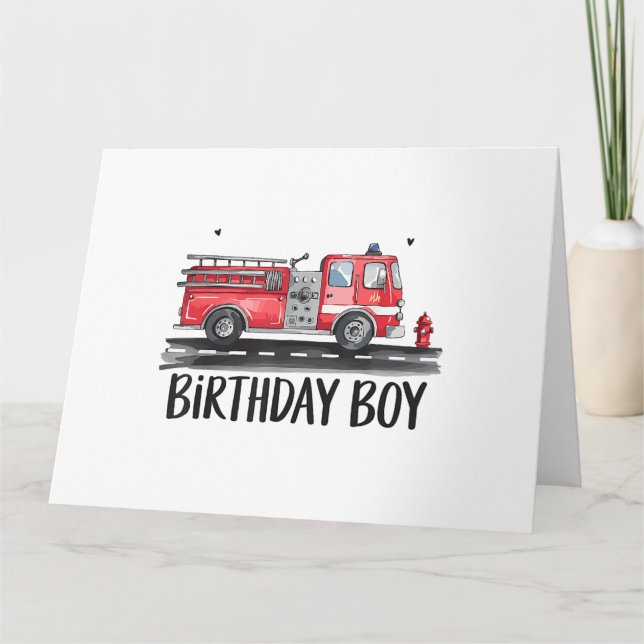 Fire Truck Firefighter The Birthday of Boy Family  Card (Front)