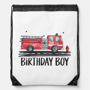Fire Truck Firefighter The Birthday of Boy Family Drawstring Bag