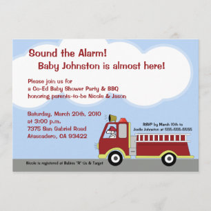 Fire Truck FIremen 5x7 Baby Shower Invitation