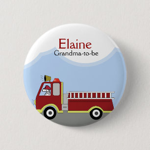 Fire Truck Firemen NAME TAG Custom Button