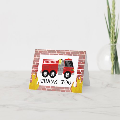 Fire Truck Flames Brick Birthday Thank You