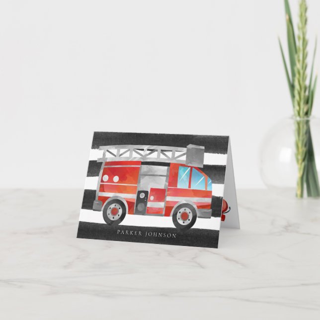 Fire Truck Folded Note Card Stationery (Front)