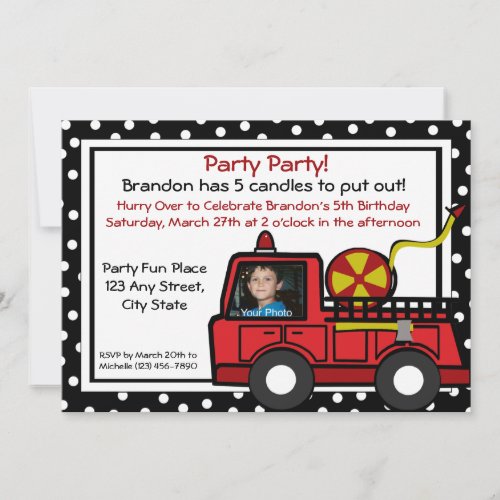 Fire Truck Fun Photo Invitation