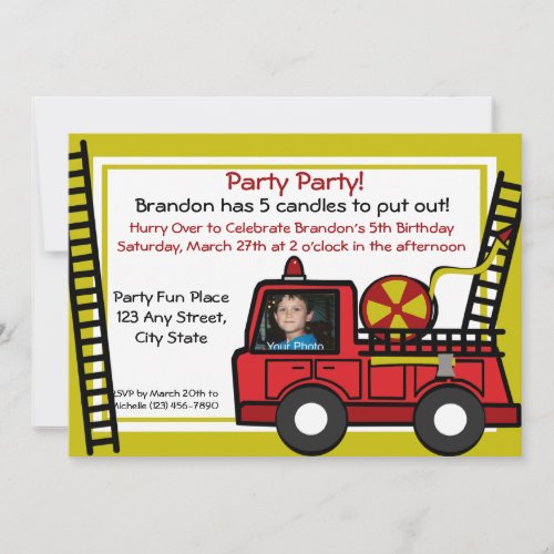 Fire Truck Fun Photo Invitation