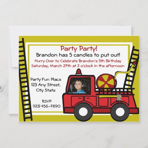 Fire Truck Fun Photo Invitation