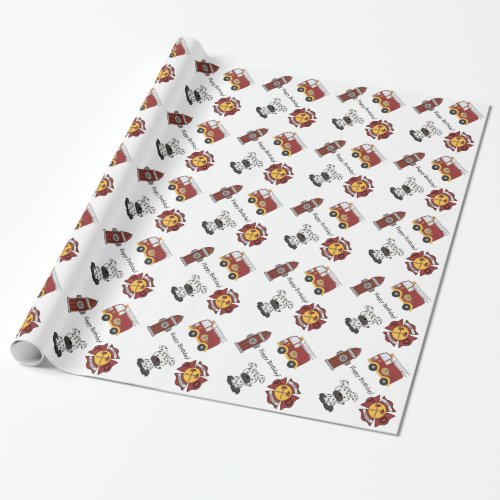 Fire Truck Happy Birthday Wrapping Paper