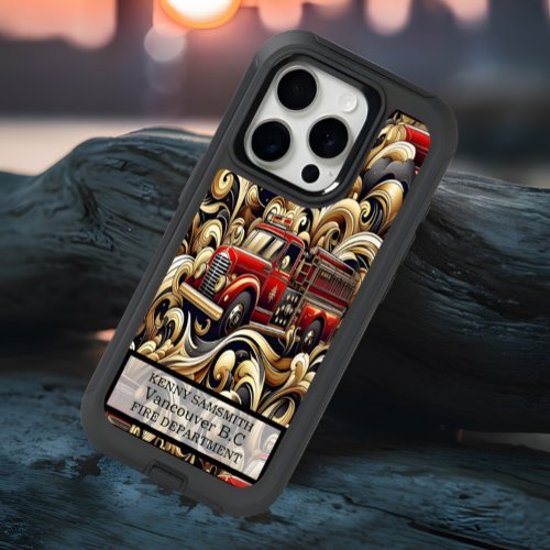 Fire Truck In Golden Swirls iPhone 15 Pro Case