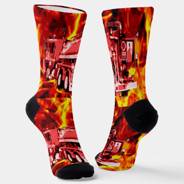 Fire Truck Into The Fire Storm Crew Socks (Angled)