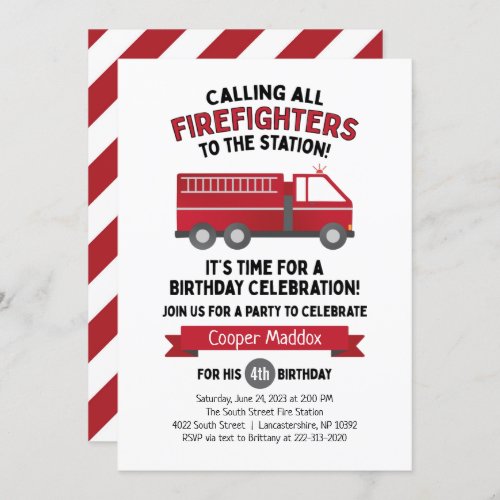 Fire Truck Invitation for a Firefighter Birthday