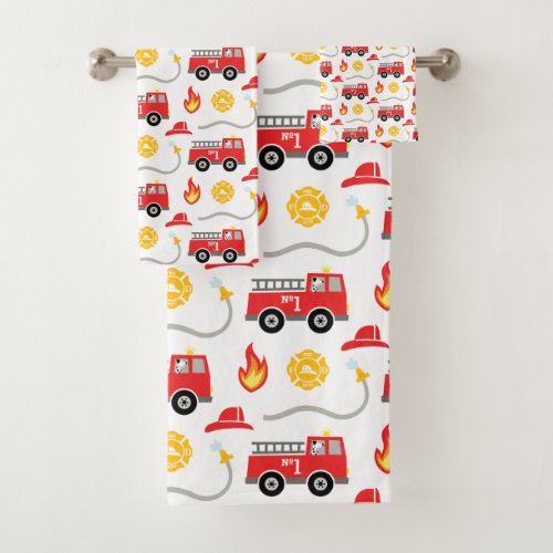 Fire Truck Kids Bath Towel Set