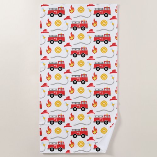 Fire Truck Kids Beach Towel