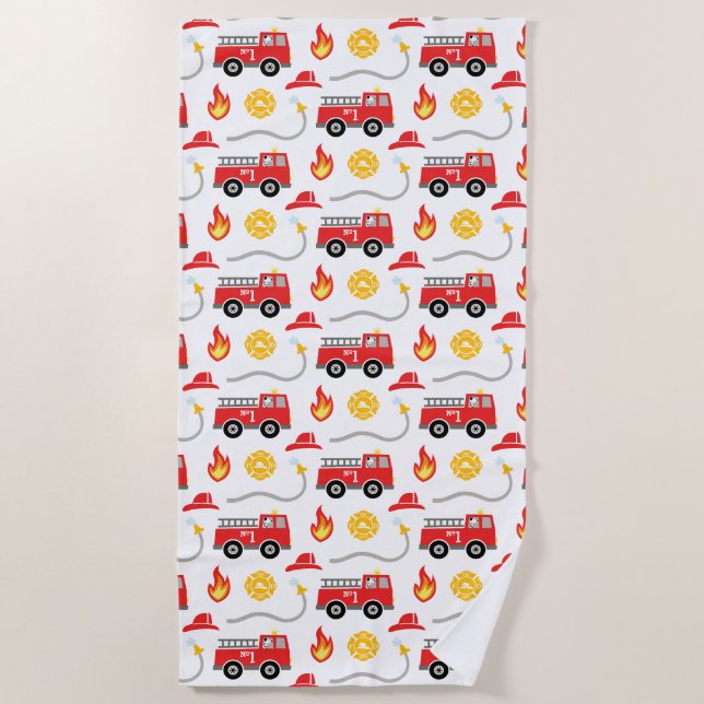 Fire Truck Kids Beach Towel (Front)