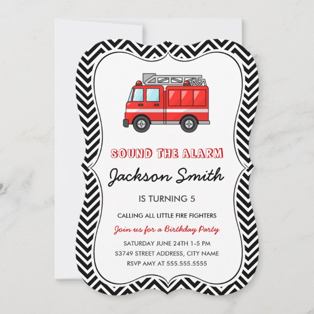 Fire Truck Kids Birthday Invitation (Front)