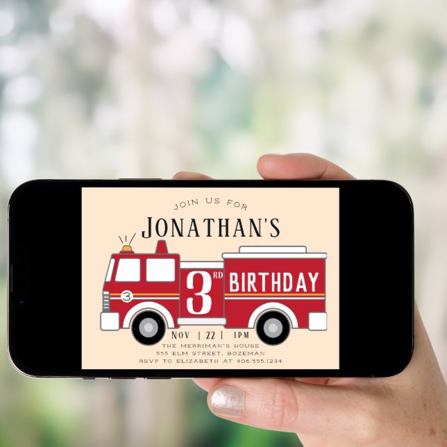 Fire truck kids birthday invitation (Front Digital)