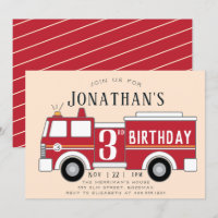 Fire truck kids birthday invitation