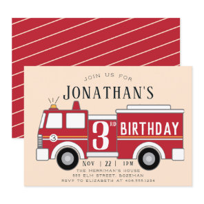 Fire truck kids birthday invitation