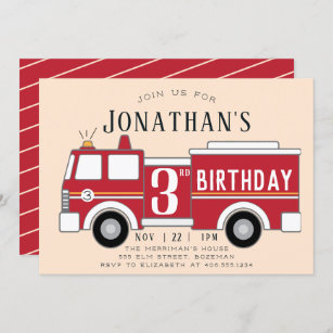 Fire truck kids birthday invitation