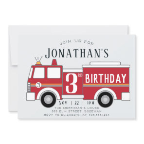Fire truck kids birthday invitation