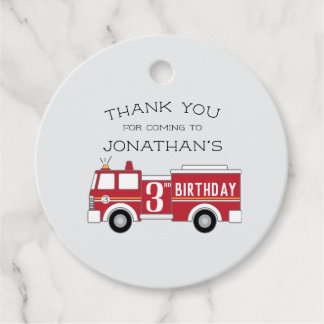 Fire truck kids birthday invitation favor tags