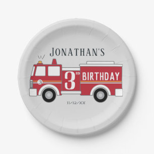 Fire truck kids birthday invitation paper plates