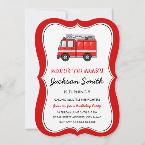 Fire Truck Kids Birthday Invite