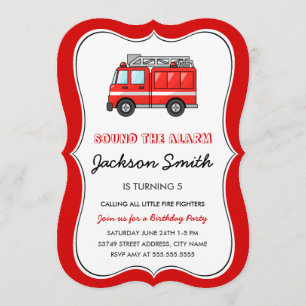 Fire Truck Kids Birthday Invite