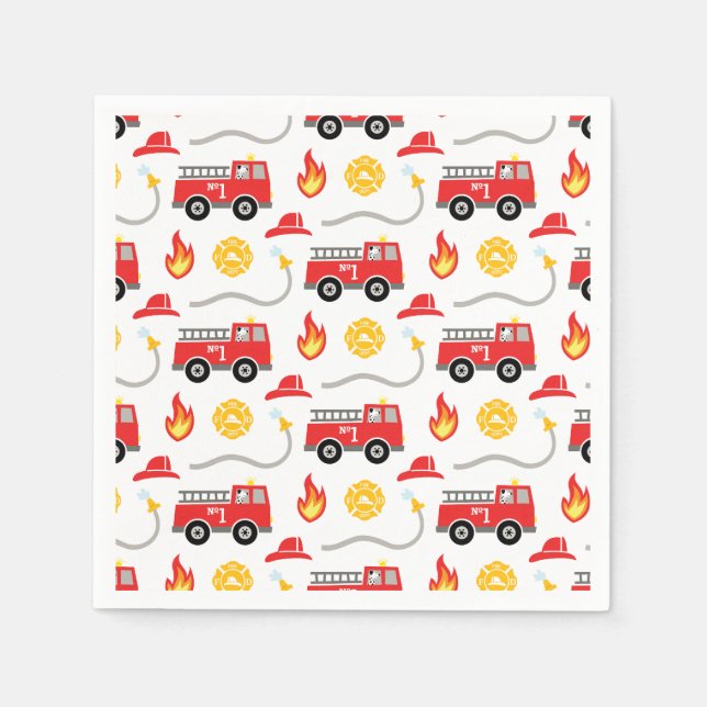 Fire Truck Kids Birthday Napkins (Front)