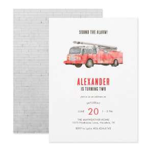 Fire Truck Kids Birthday Party Invitation