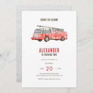 Fire Truck Kids Birthday Party Invitation
