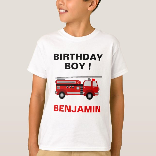 Fire Truck Kids Birthday Party T-Shirt (Front)
