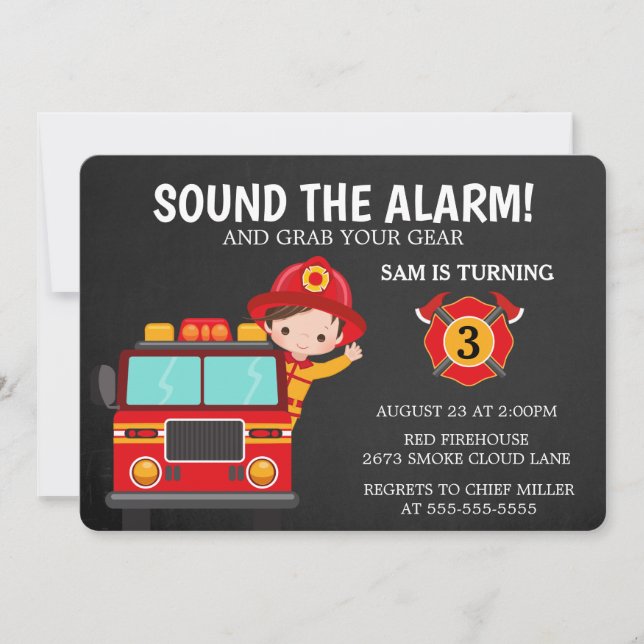 Fire  Truck Kids Firefighter Invitation (Front)