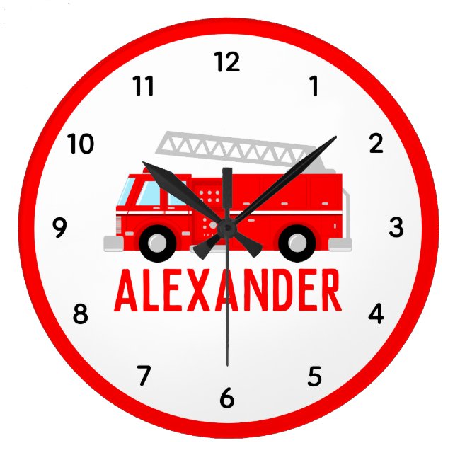 Fire Truck Kids Name Large Clock