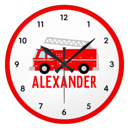 Fire Truck Kids Name Large Clock